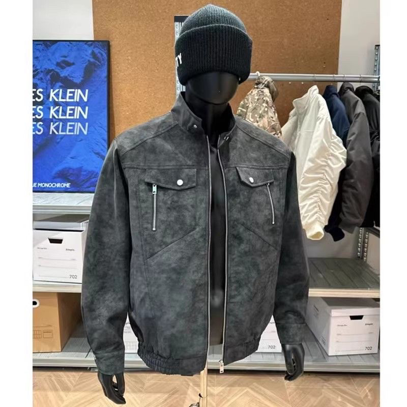 pu皮外套男春秋高级感痞帅立领皮衣