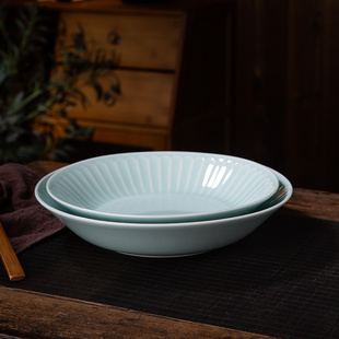 景德镇陶瓷盘子菜盘家用深盘酒店汤盘青瓷釉下彩餐具冷盘会所餐厅