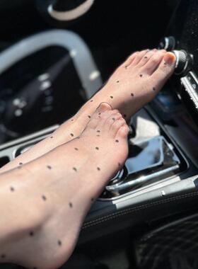 超薄H153黑色波点5D连裤袜T裆脚尖透明白色带脚型丝袜