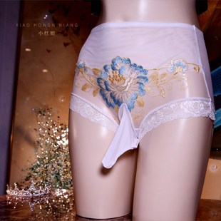 日系花朵性感蕾丝内裤男士带jj套提臀薄情趣透明枪弹分离三角内裤