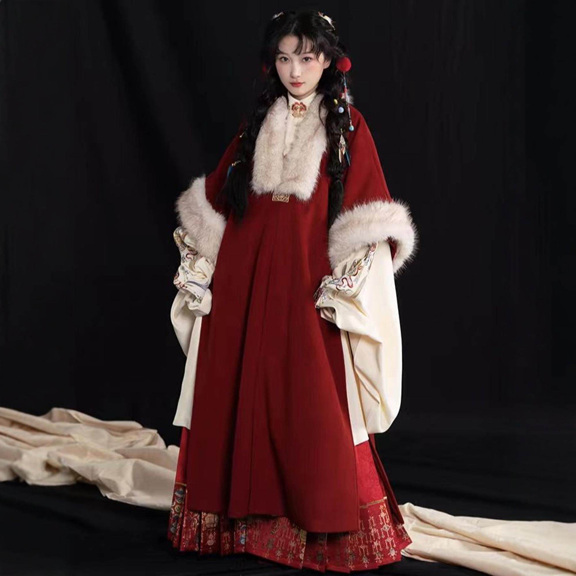 原创汉服女【芷蘅间-长日灯明】国风红色汉元素红色裘衣套装冬款,女装/女士精品,淘宝优惠券,粉丝福利购,淘宝优惠卷