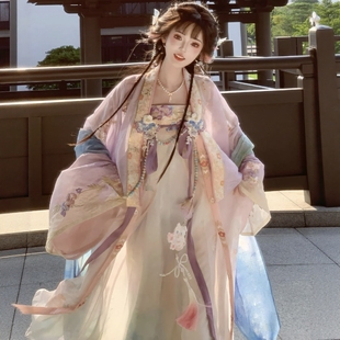 原创汉服女【静还决-香苒浮奈】唐制法门寺披衫齐襦裙粉色套装秋