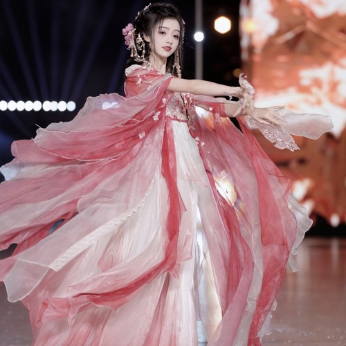 原创汉服女【涂七七-桃花】十二花神系列超仙重工刺绣齐胸裙套装