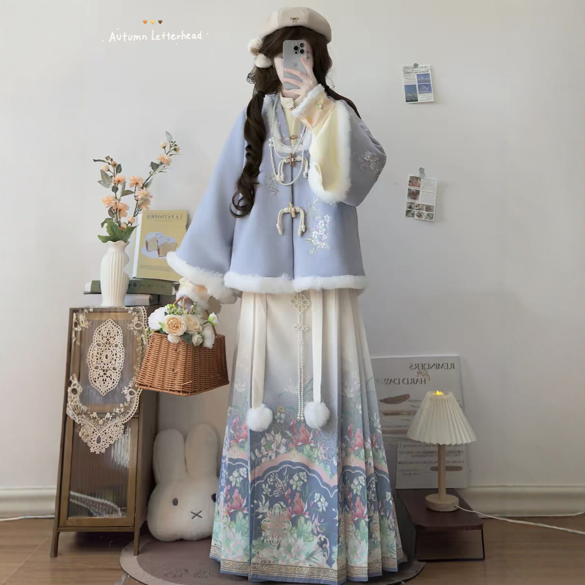 原创汉服女【兰花瑶】明制加绒加厚合领披袄马面裙日常套装冬季款