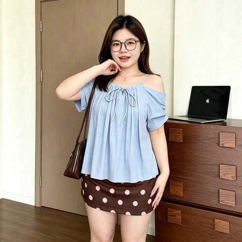 特大码女装韩系露肩设计感T恤女