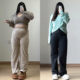 女装 韩版 学院风黑灰色牛仔裤 300斤大码 女胖mm小个子显瘦阔腿裤 子