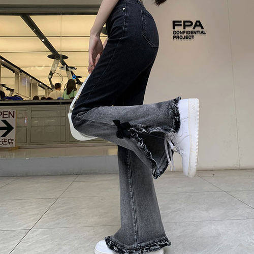 大码女装春装辣妹风美式微喇裤女
