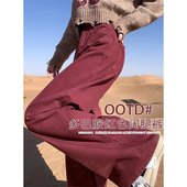 胖mm安可拉红牛仔裤 女2025秋新款 女裤 300斤大码 宽松显瘦直筒裤 子