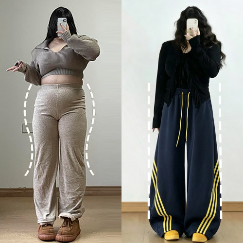 胖mm大码设计感不贴腿运动卫裤女
