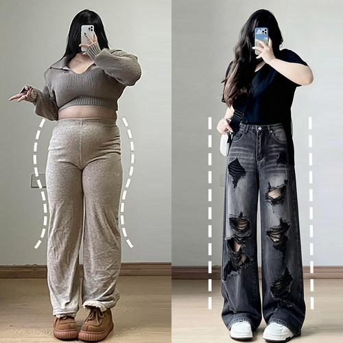 大码胖mm巨遮肚夏装休闲直筒裤女