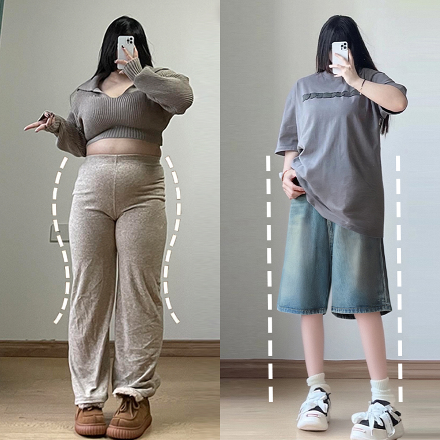 大码女装胖mm复古水洗学生中裤子