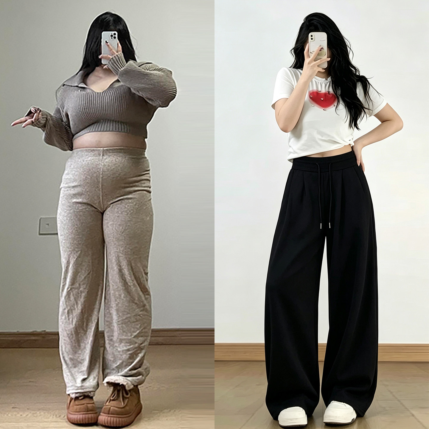 特大码女装松紧腰黑色阔腿休闲裤女秋季胖mm宽松垂感遮胯直筒裤子