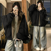 300斤特大码 女装 黑色连帽双面穿棉服女胖mm时髦百搭加厚保暖外套
