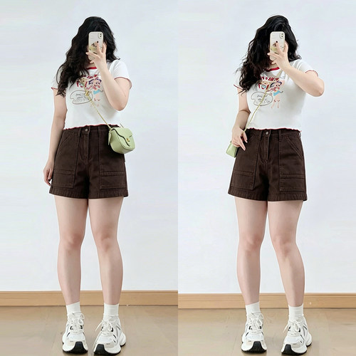 胖mm大码女装时尚减龄牛仔短裤女