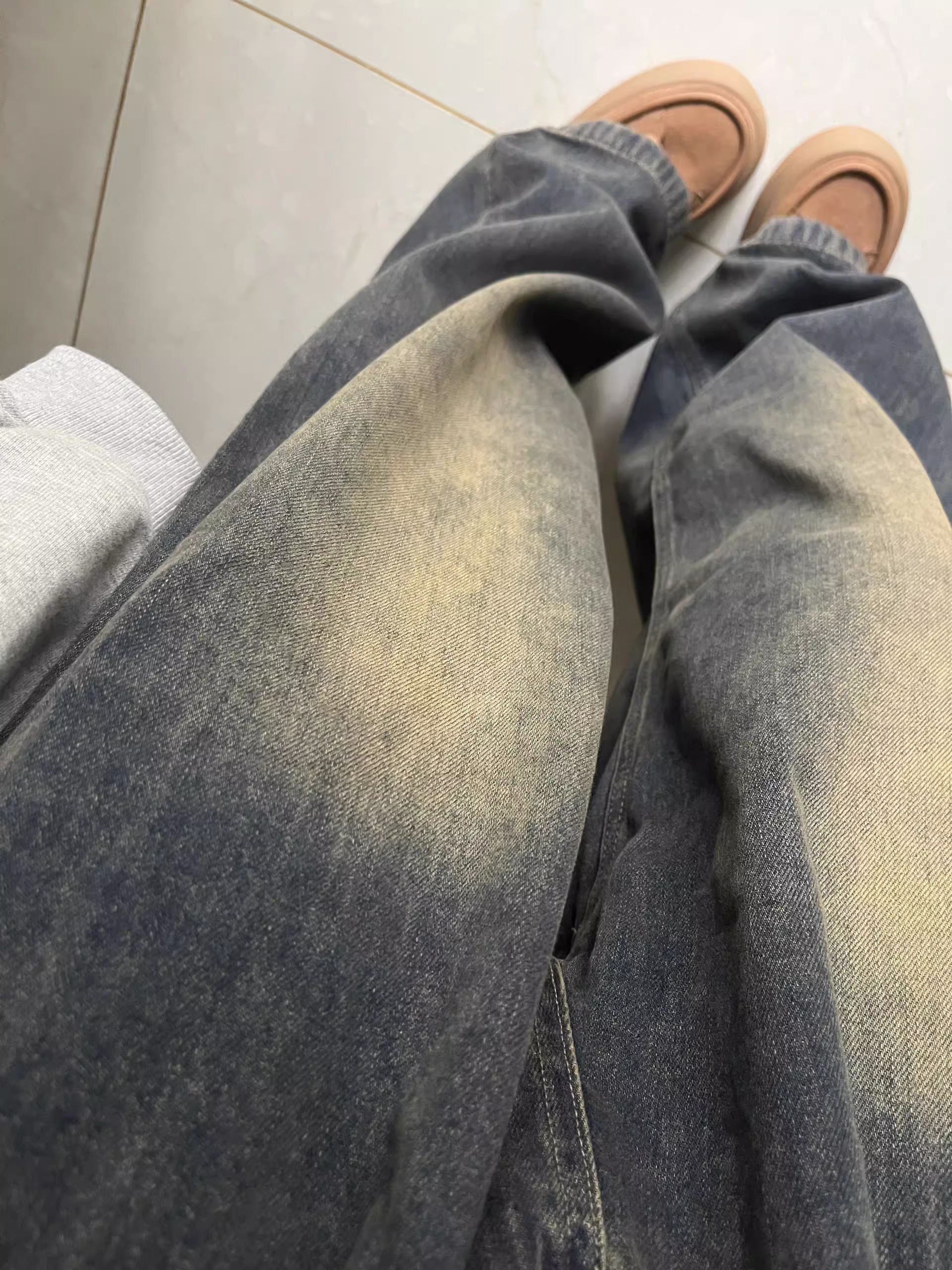 大码女装美式高街宽松阔腿牛仔裤