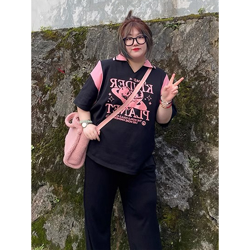 特大码韩版ins字母印花打底上衣
