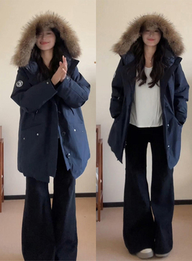 300斤特大码女装加厚工装派克服女胖mm冬季新款加厚连帽棉服外套