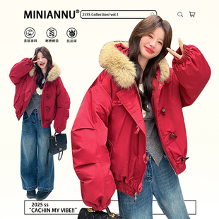 高级感ins宽松显瘦棉服 加厚保暖红色外套女胖mm韩版 300斤大码 女装