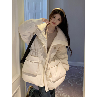 女装 300斤特大码 显瘦收腰羽绒棉服女秋冬胖mm白色百搭宽松外套女
