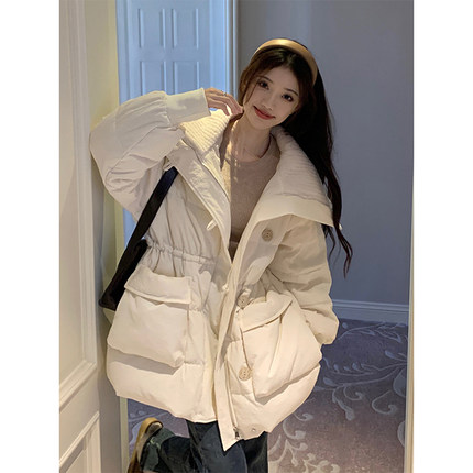 300斤特大码女装显瘦收腰羽绒棉服女秋冬胖mm白色百搭宽松外套女