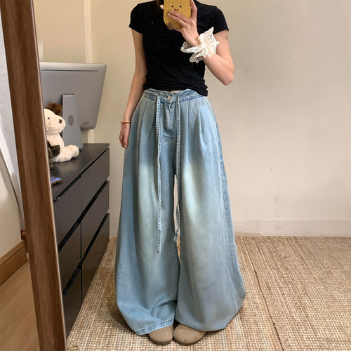 胖mm大码女装天丝夏季垂感牛仔裤