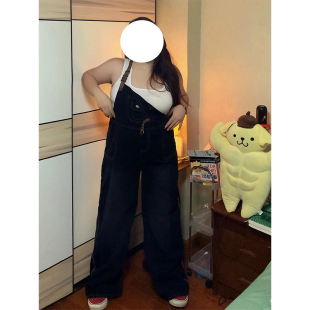 女装 子复古显瘦连体裤 遮肚藏肉牛仔背带裤 宽松休闲裤 秋季 胖mm大码