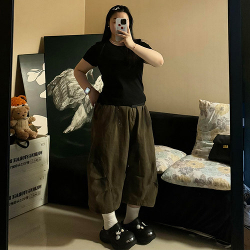 特大码女装设计感小众百搭七分裤