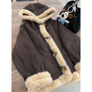 大码 又显瘦加厚羊羔毛棉服女胖mm氛围感一秒get皮毛一体外套 女装