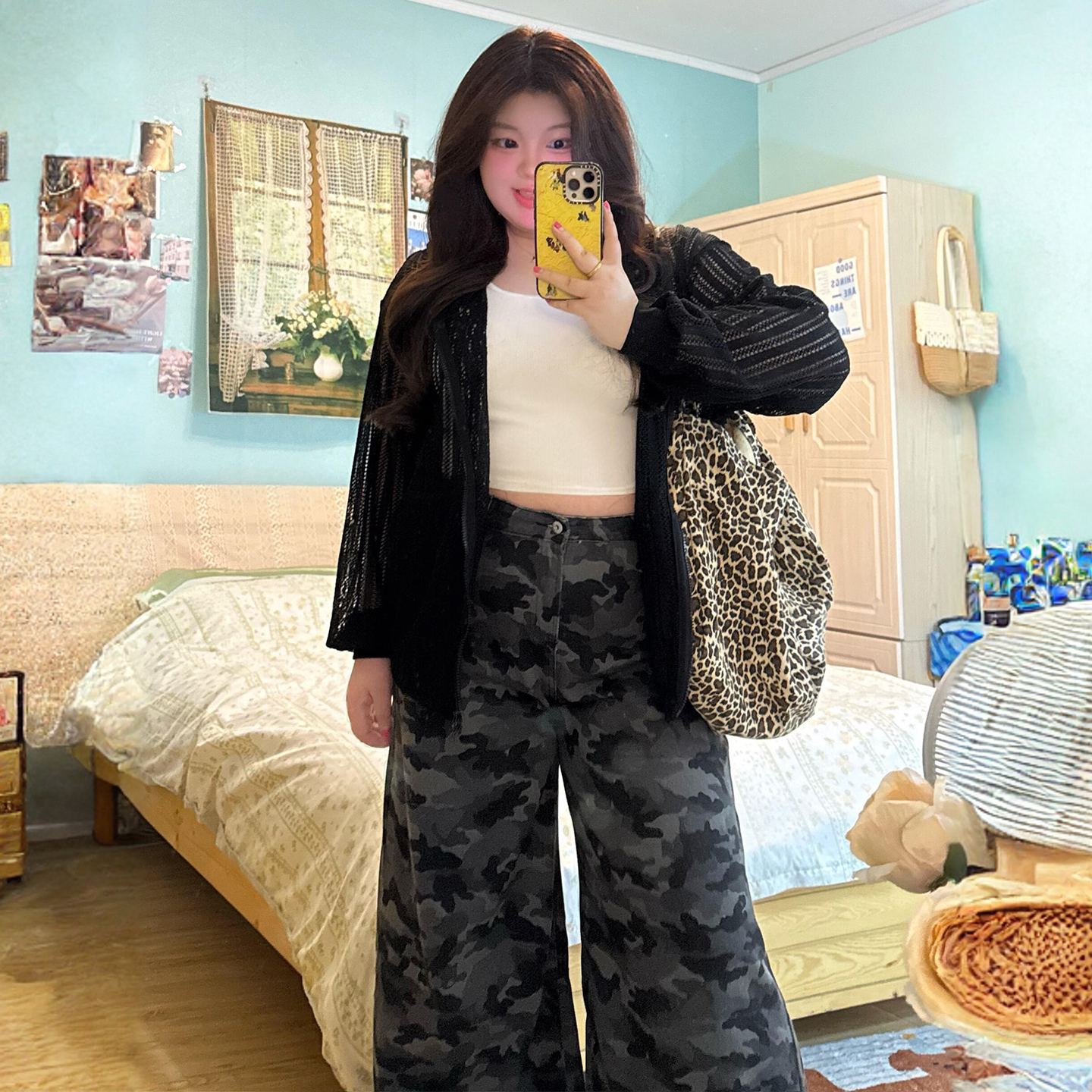 特大码女装美式慵懒松弛感牛仔裤