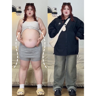 女新款 高街vibe垂感显瘦阔腿裤 大码 美式 子 女装 胖mm直筒绿色牛仔裤