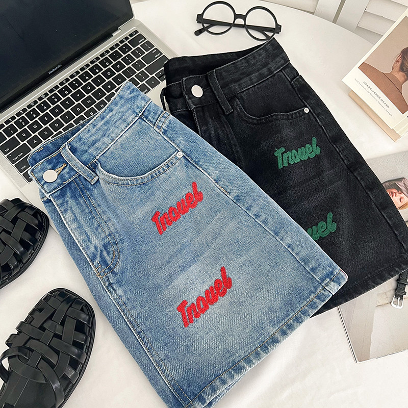 OVERSIZED WOMENS BLACK DENIM SKIRT FAT MM DESIGN SENSE SUMMER NEW SLIM HIP A-LINE SKIRT