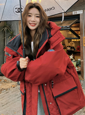 大码女装胖mm韩版设计感连帽棉服女美式慵懒风大口袋冲锋衣外套潮