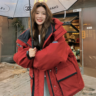 设计感连帽棉服女美式 胖mm韩版 慵懒风大口袋冲锋衣外套潮 女装 大码