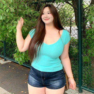 热裤 300斤大码 女胖mm辣妹性感弹力修身 美式 子 复古设计感牛仔短裤