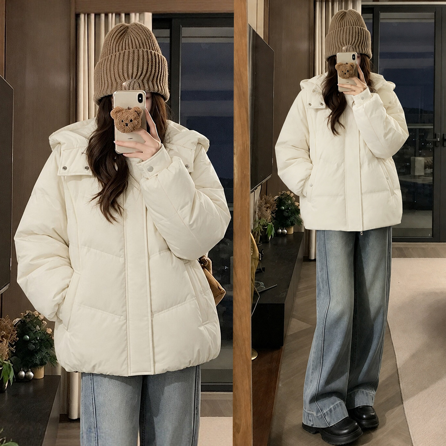 特大码女装甜美风白色加厚棉服女冬季胖mm巨好看宽松显瘦棉衣外套