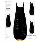 特大码 女胖mm学院风减龄显瘦阔腿长裤 黑色卡通刺绣工装 牛仔背带裤