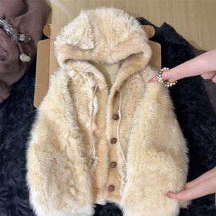 胖mm特大码 加绒加厚单排扣连帽棉衣 可爱风毛绒棉服外套女秋冬新款