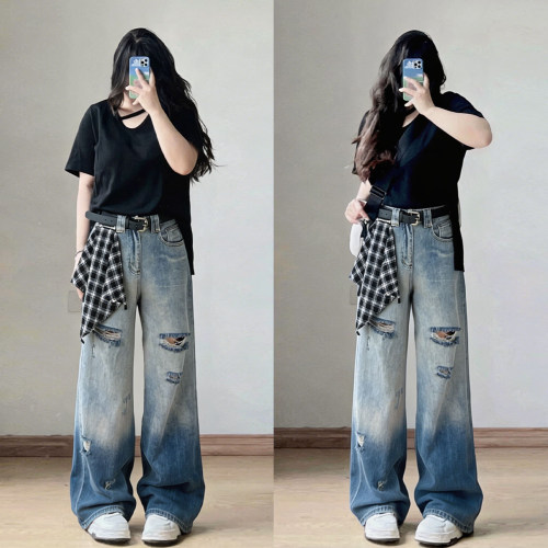 300斤胖mm大码美式ins阔腿裤子女