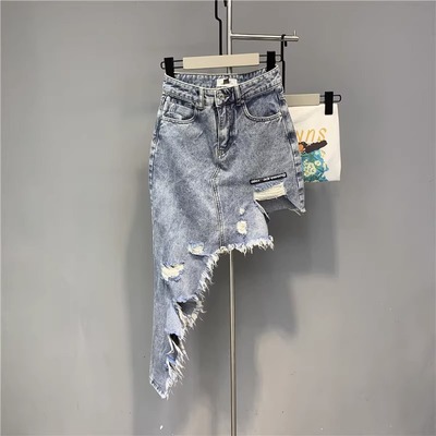 特大码不规则设计感牛仔半身裙女