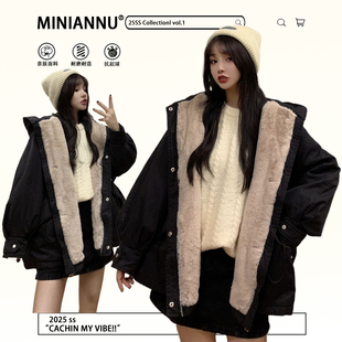 加厚保暖百搭开衫 胖mm大码 黑色高级感连帽棉服女冬季 韩版 外套 女装