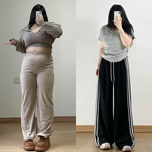 大码胖mm学院风时尚休闲运动裤女