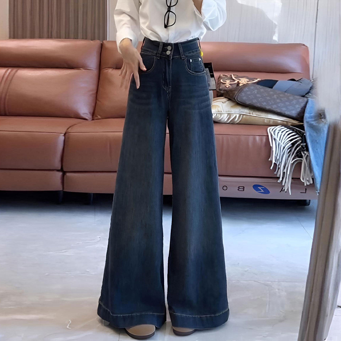 大码女装胖mm高级感韩版ins蓝色牛仔裤女不贴腿弹力显瘦直筒裤子,女装/女士精品,大码裤装,淘宝优惠券,粉丝福利购,淘宝优惠卷