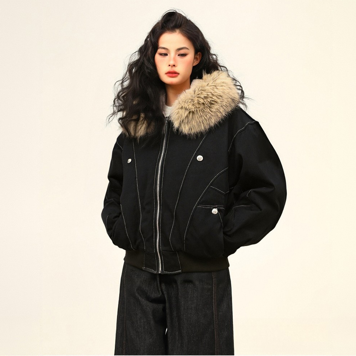 特大码胖mm宽松显瘦设计感棉服女