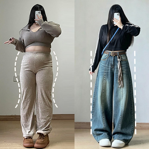 大码胖mm设计感小众百搭弯刀裤女