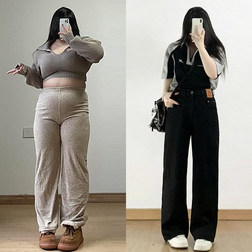 胖mm大码不贴腿宽松休闲直筒裤女