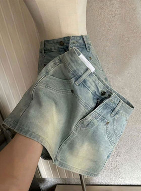 300斤特大码胖mm甜辣风蓝色牛仔裙裤女夏季穿搭高腰显瘦a字短裙子