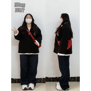 胖mm黑色百搭加厚保暖外套 羊羔毛棉服女秋冬新款 300斤特大码 女装