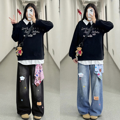 特大码女装复古慵懒松弛感裤子女