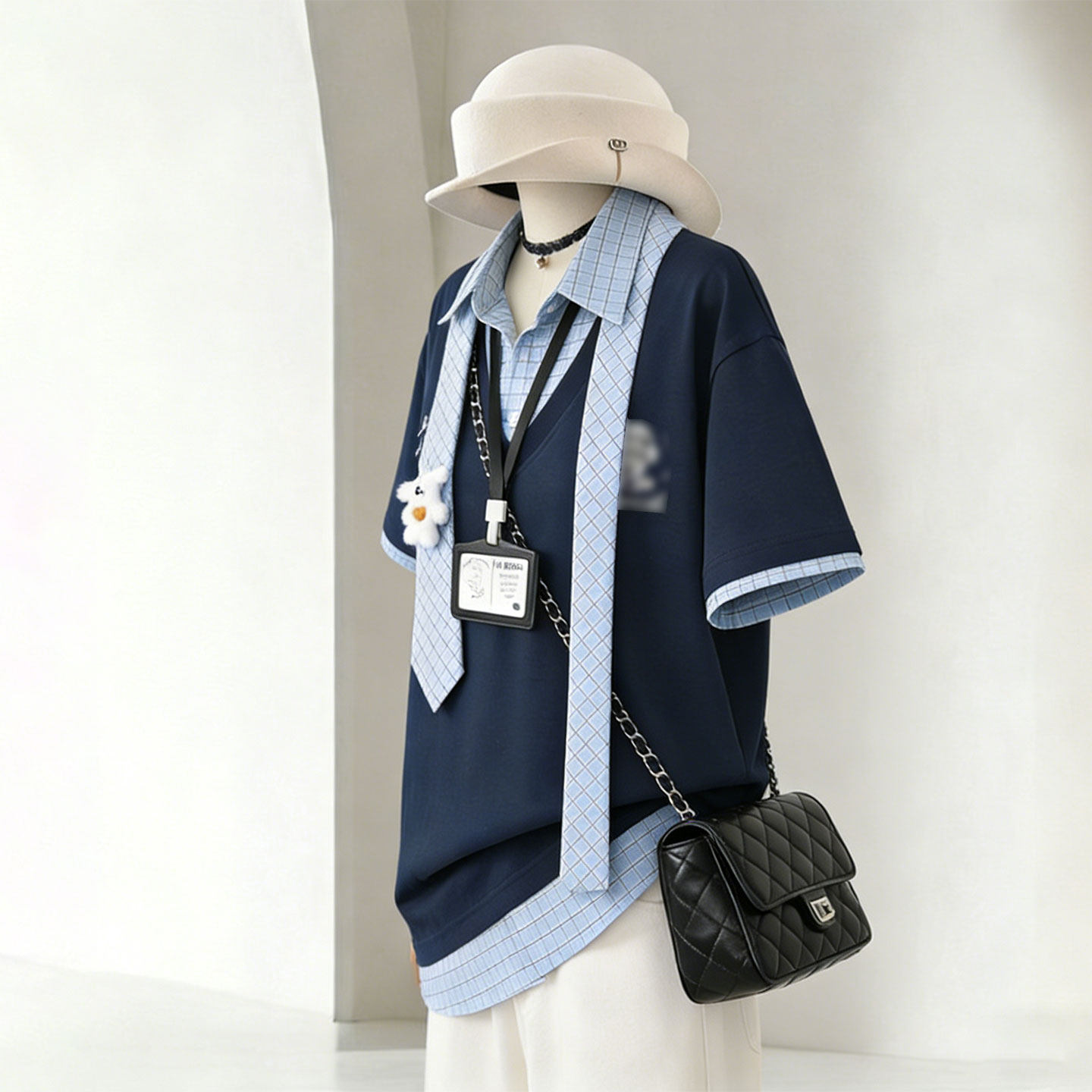 胖mm特大码女装学院风百搭POLO领短袖t恤女宽松休闲遮肉显瘦上衣