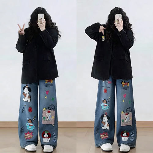 大码胖mm慵懒风宽松减龄直筒裤女